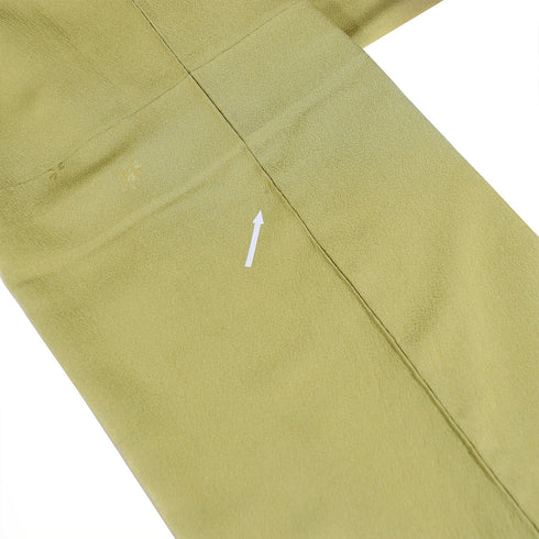 付下げ リサイクル 身丈158cm 裄65.6cm 袷 源氏香に花枝柄 箔 地紋 グリーン Mサイズ セミフォーマル お洒落 一つ紋 正絹 広衿 Aランク