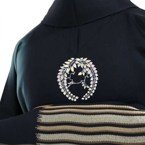 訪問着 リサイクル 身丈159cm 裄64.4cm 袷 縦ぼかし柄 パールトーン加工 ブラック Mサイズ セミフォーマル お洒落 五つ紋 正絹 広衿 Sランク