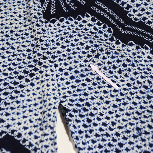 浴衣 リサイクル 夏着物 身丈149cm 裄61.5cm 夏物 絞り 花柄 ジュニアサイズ ネイビー SSサイズ カジュアル お洒落 木綿 洗える着物 バチ衿 Aランク