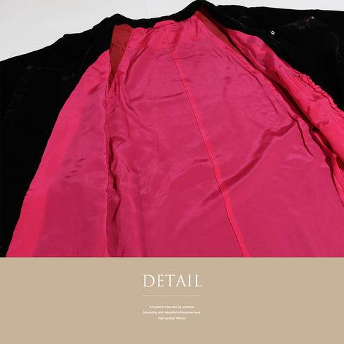 コート リサイクル 身丈79.5cm 裄67cm 袷 ベルベット 衿無し ラグラン袖 ブラック Lサイズ カジュアル 不明 Aランク