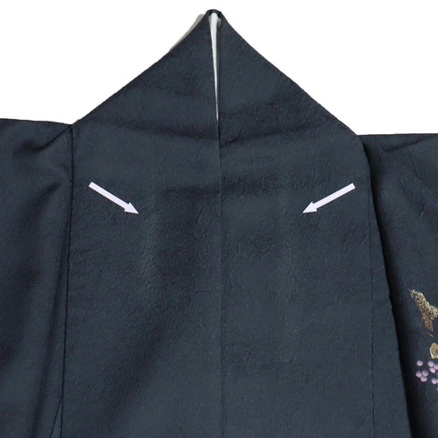 付下げ リサイクル 身丈167.7cm 裄66.4cm 袷 蔦柄 箔加工 ミシン仕立て 胴裏化繊 地紋 ネイビー LLサイズ お洒落 正絹 広衿 Sランク