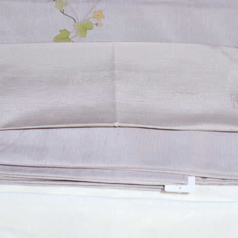 訪問着 身丈174.5cm 裄66.8cm 袷 紬 蔦や花模様 高尾健三 パープル LLサイズ お洒落 正絹 広衿 Sランク