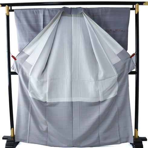 訪問着 リサイクル 身丈167.8cm 裄64.8cm 袷 紬 若干ゆったりサイズ 鳳凰柄 花柄 ブルー LLサイズ お洒落 正絹 広衿 Aランク