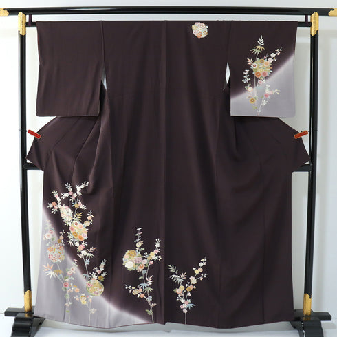 付下げ リサイクル 身丈159cm 裄65cm 袷 各種花丸柄 金駒刺繍 パープル Mサイズ セミフォーマル お洒落 正絹 広衿 Sランク