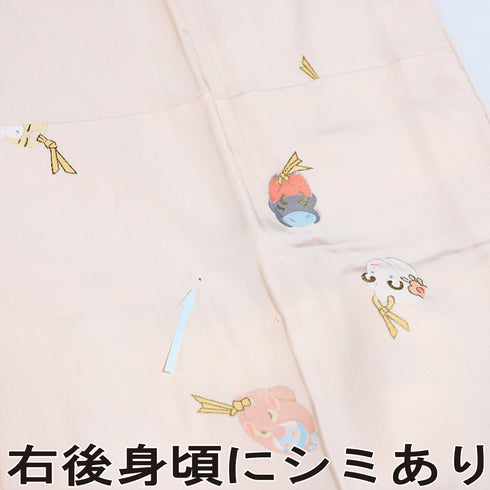 長襦袢 リサイクル 長襦袢 身丈122.5cm 裄64cm 袷 干支と鈴柄 箔 ピンク Sサイズ お洒落 正絹 袖無双 Aランク