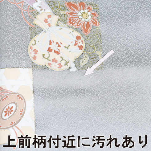 付下げ リサイクル 身丈167cm 裄68.6cm 袷 和楽器柄 グレー LLサイズ フォーマル セミフォーマル 正絹 広衿 Aランク