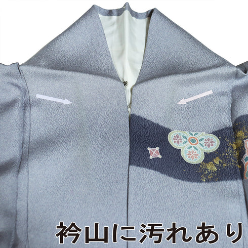 訪問着 リサイクル 身丈160.5cm 裄64.8cm 袷 華紋や花唐草柄 金駒刺繍 グレー Lサイズ フォーマル 一つ紋 正絹 広衿 Sランク