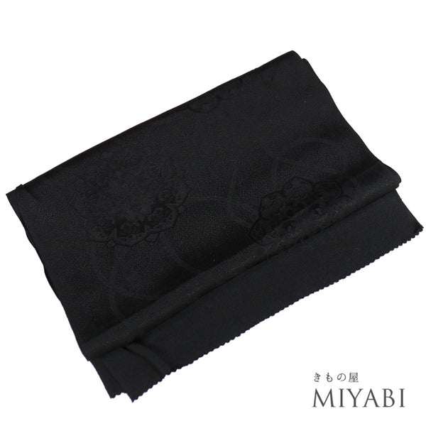 帯揚げ リサイクル 銀花仙 正絹 綸子 お洒落 Sランク ブラック 和装小物 AG-1211