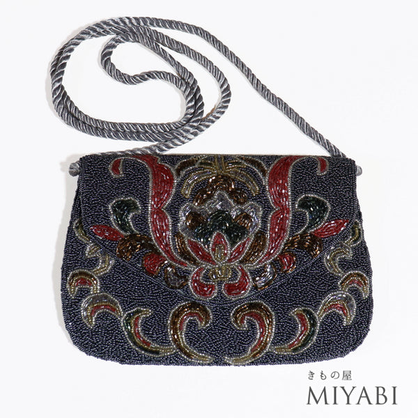 ビーズバック アンティーク お洒落 横幅21cm 高さ14cm Aランク 和装小物 ZO-83