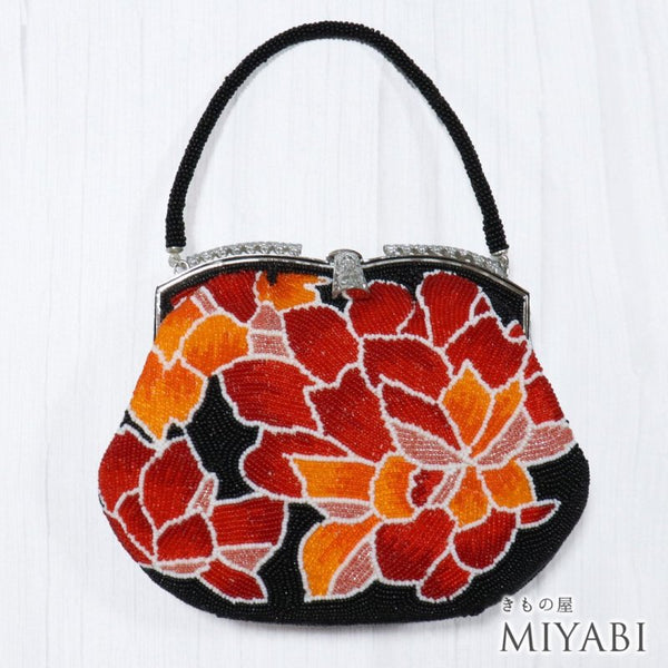 ビーズバック ベージュ 花柄 お洒落 カジュアル 横幅20cm 高さ14.5cm マチ6cm Sランク 和装小物 ZO-90