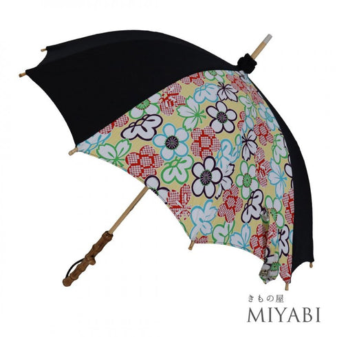 和傘 リサイクル 和洋兼用日傘 岡重 UVカット 未使用品 Sランク 京友禅生地 花柄 ブラック 和装小物 ET-580