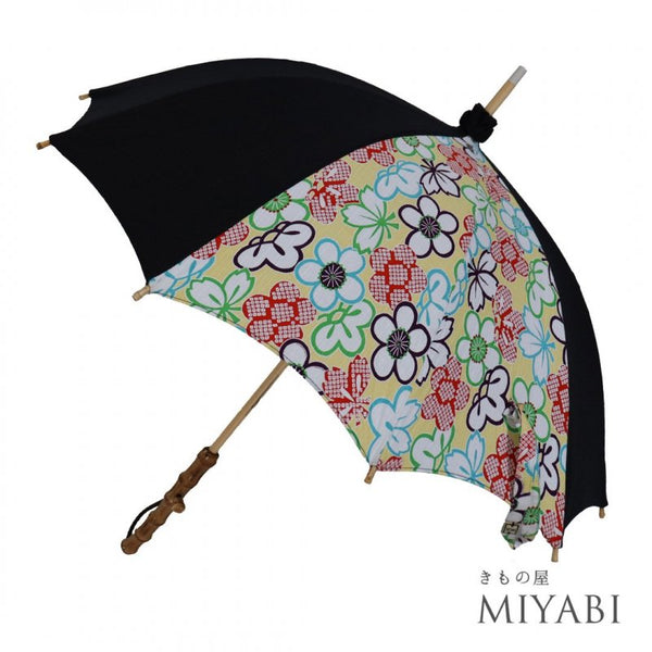 和傘 リサイクル 和洋兼用日傘 岡重 UVカット 未使用品 Sランク 京友禅生地 花柄 ブラック 和装小物 ET-580
