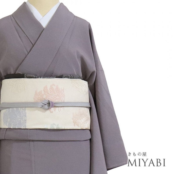 色無地 リサイクル 袷 Mサイズ Sランク パープル お洒落 身丈158cm 裄63cm 着物 IR-324