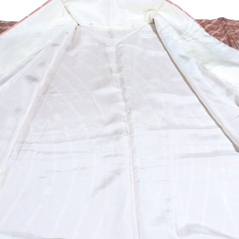 訪問着 リサイクル 身丈163.5cm 裄65cm 袷 絞り 汕頭刺繍風 辻ヶ花風 箔 地紋 ピンク Lサイズ お洒落 しつけ糸 正絹 広衿 Sランク