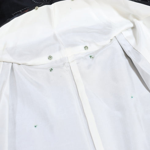 大島紬 リサイクル 身丈158.7cm 裄64.8cm 袷 鳥や葉枝柄 ブラック Mサイズ カジュアル お洒落 しつけ糸 正絹 広衿 Sランク