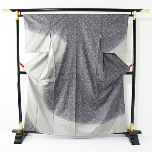 付下げ リサイクル 身丈158.8cm 裄65.2cm 袷 大島紬 草花柄 グレー Mサイズ お洒落 正絹 広衿 Sランク