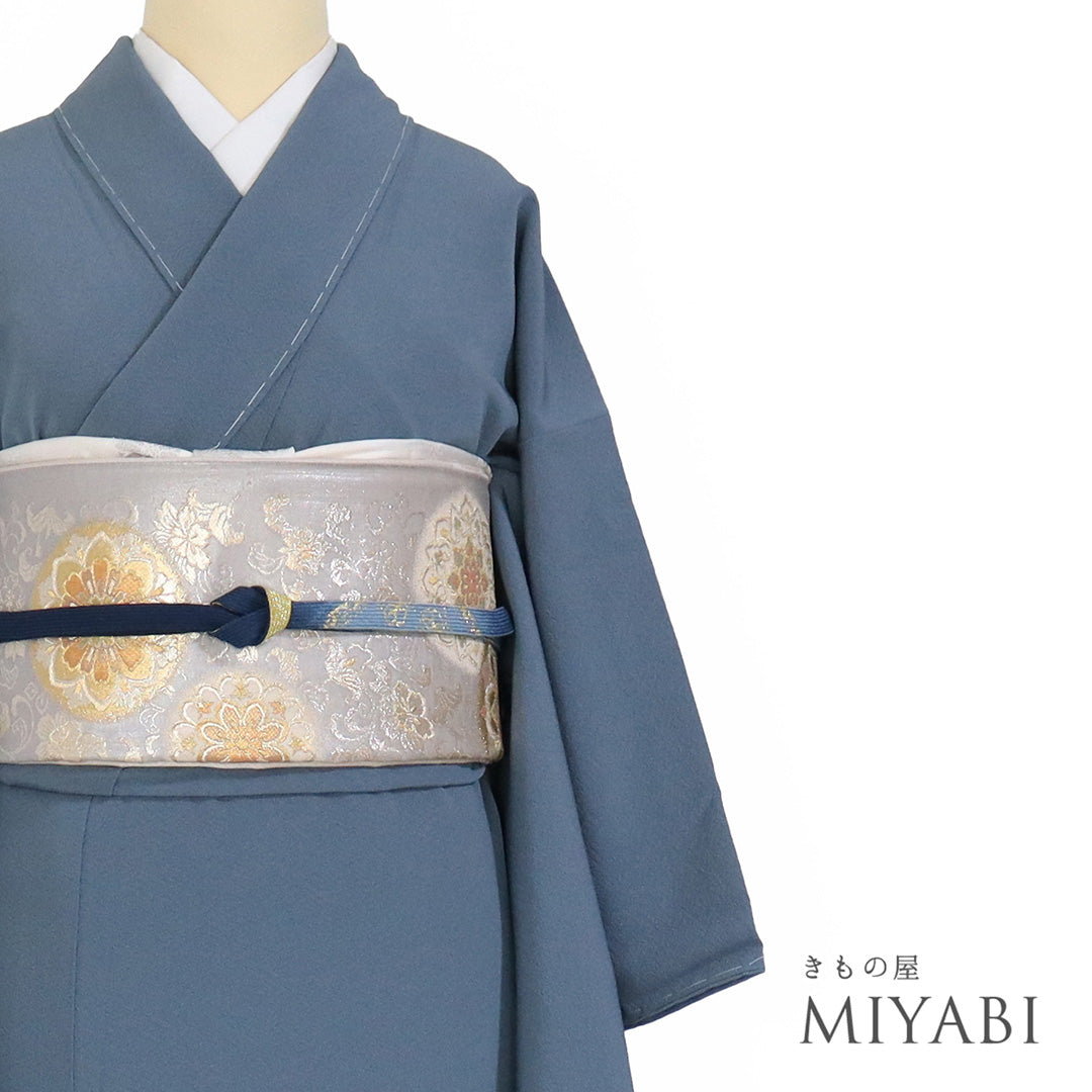 【トールサイズ】正絹 単衣 紺×黒 小紋 草花文 銀彩 ⑤ ブルー – きもの屋 MIYABI.net