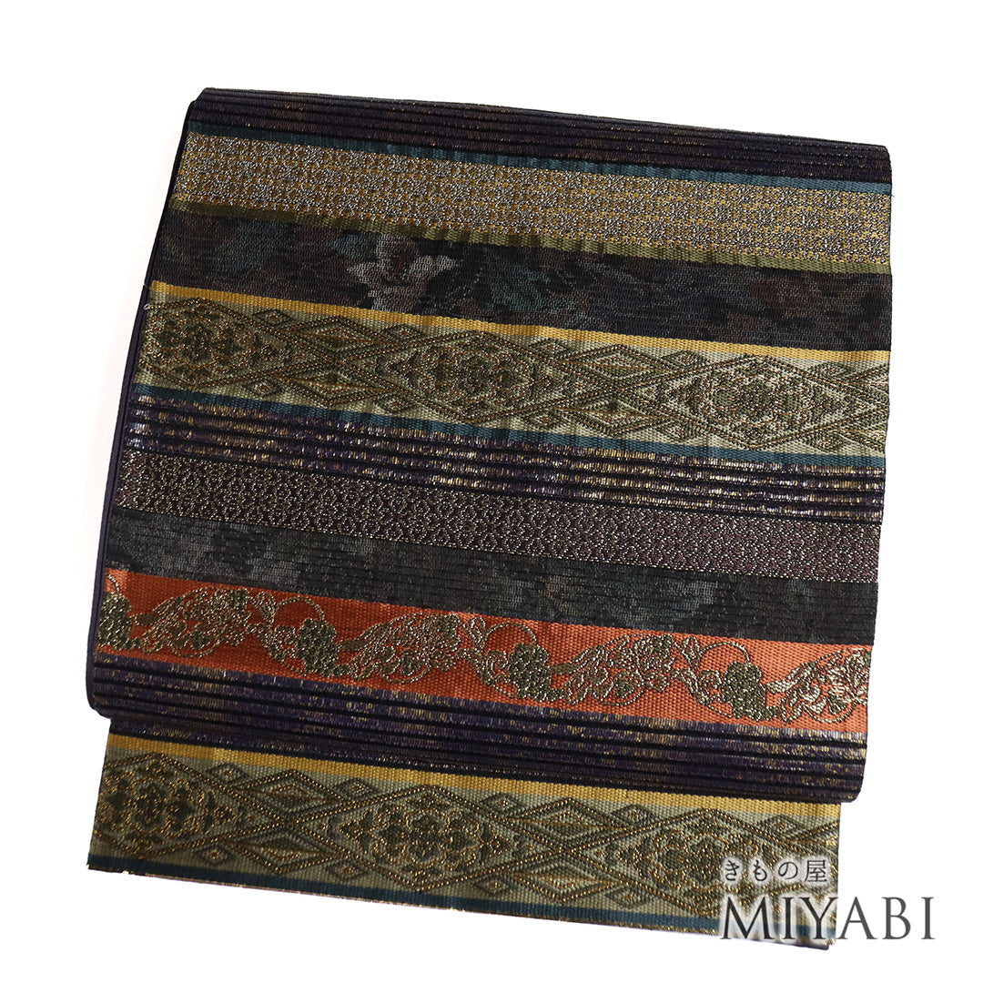 【NEW】美品♡ 秋色ブラウン系 大胆柄 織 単衣帯 名古屋帯 ブラウン – きもの屋 MIYABI.net