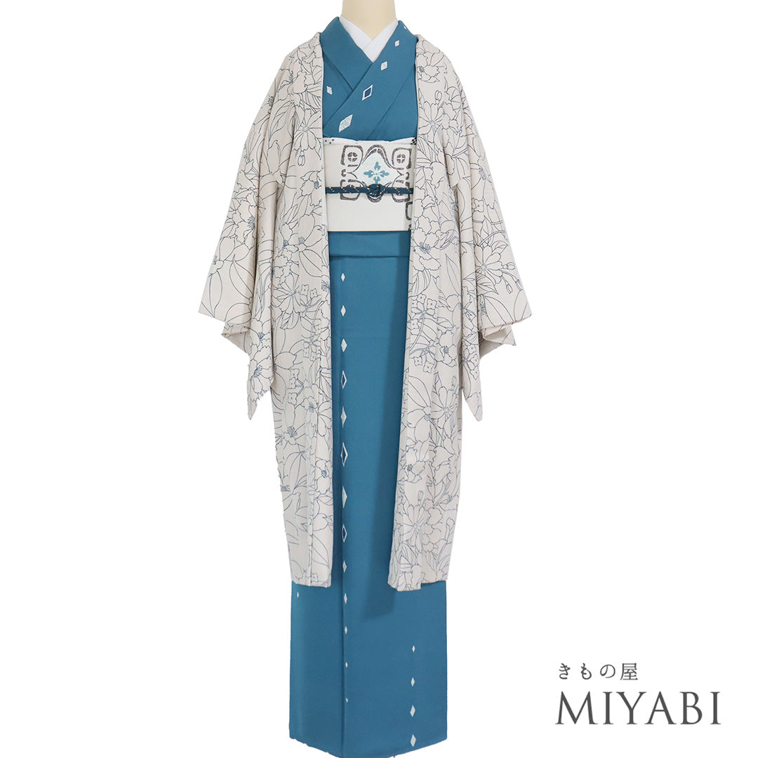 浴衣　着物　しじら織　リユース　未使用　値札付き　しつけ糸付き utatane｜utatane 綿麻 しじら織 浴衣3点セット 紺鼠格子