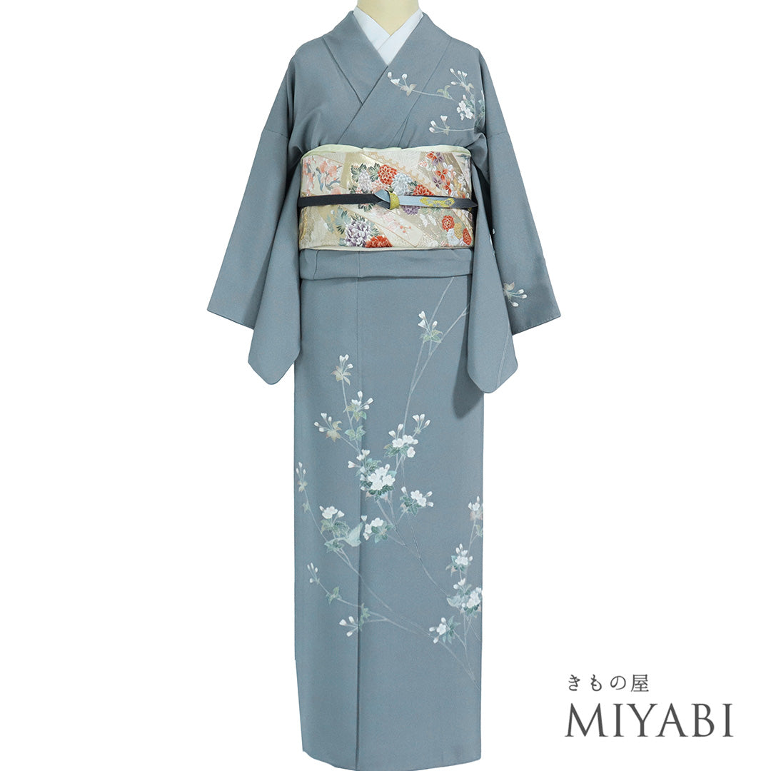 袋帯　着物　グレー 楽天市場】【新古品】 袋帯 未使用 正絹 輪奈織 刺し子風 全通