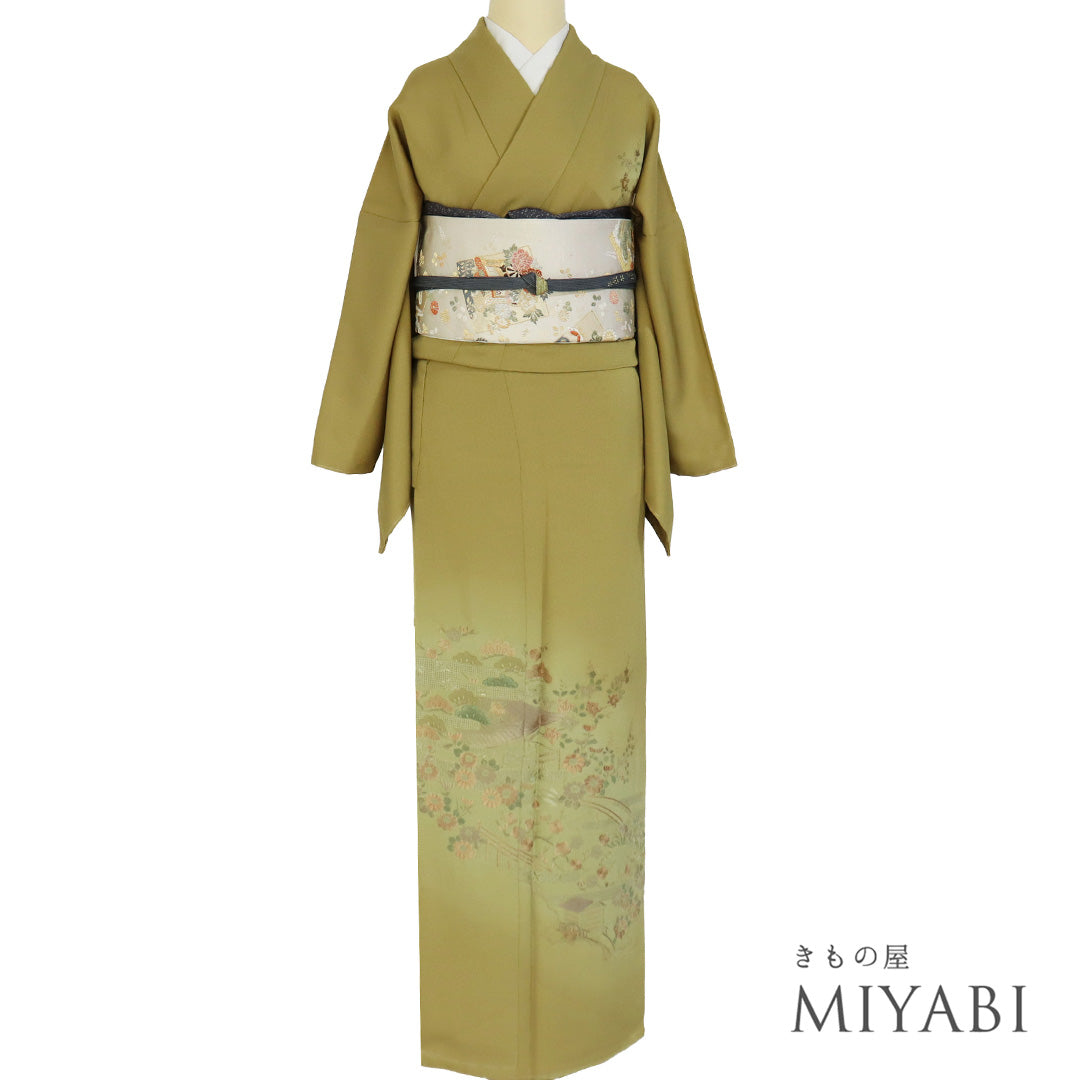 付下げ 袷 地紋 花唐草 鳥 草花 型染 ブラック グレー ブラウン 暈し sb14482_1.jpg