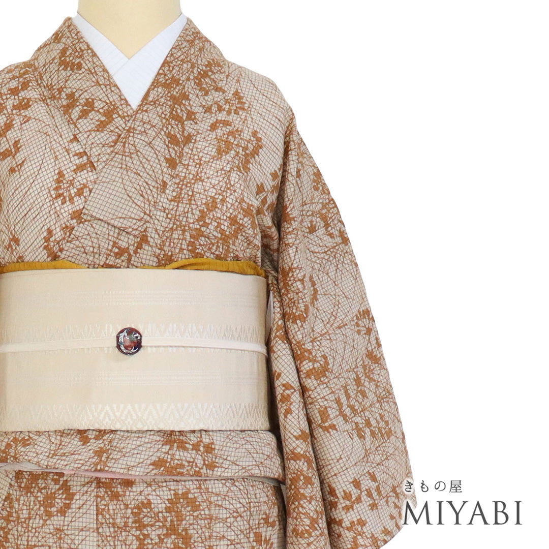 着物 小紋 単衣 No.06-e 月白色 淡藤色 ポリエステル Sサイズ M