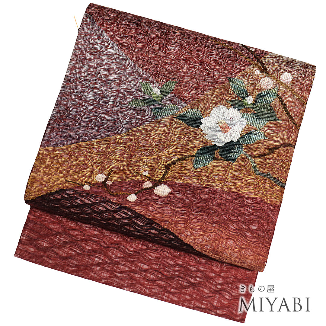 ◆1189◆六通柄　袋帯　紅型　藍染　紅梅　正絹　着物帯　和装 レッド – きもの屋 MIYABI.net