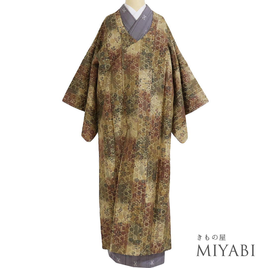 正絹 紬 吉野間道 袋帯 ベージュ 多彩 未使用に近い極美品 ブラウン – きもの屋 MIYABI.net