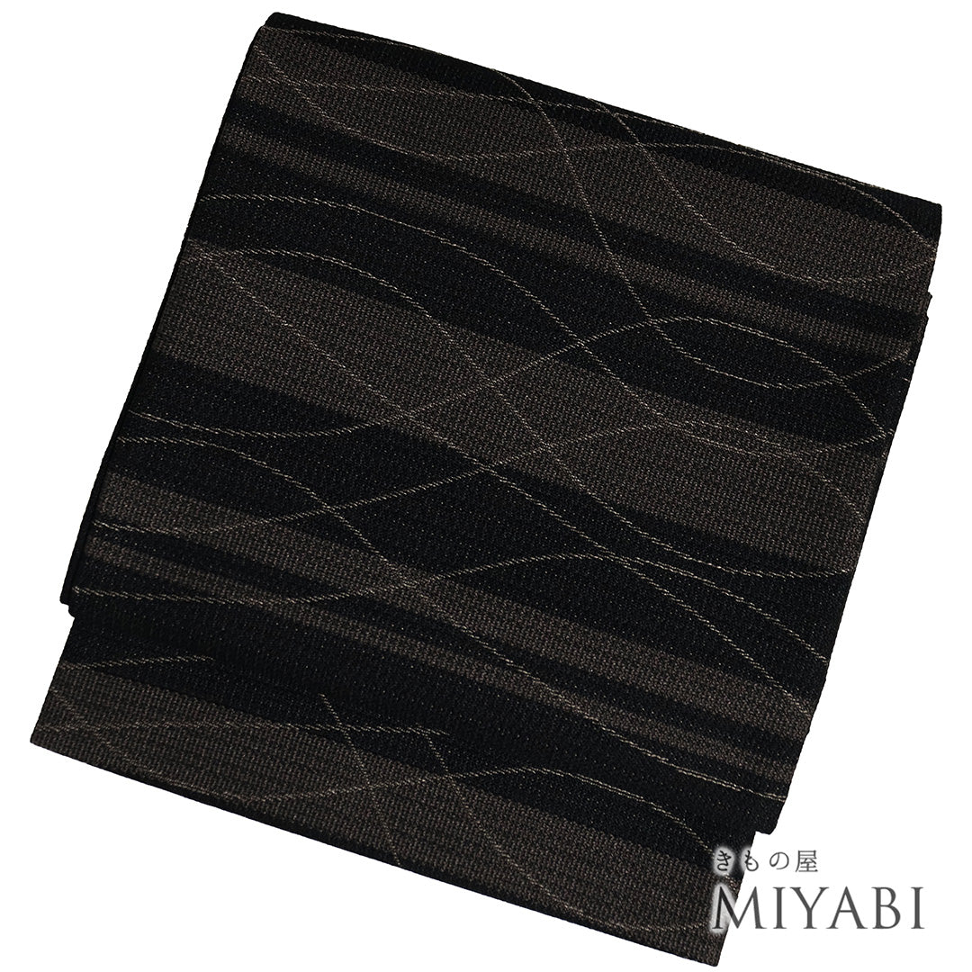 木綿 花織 黒っぽい濃紺 半幅帯 単衣帯 極美品 銀座【A-3952】単衣 本塩沢 蝋色 無地 :身丈156/裄67/細め