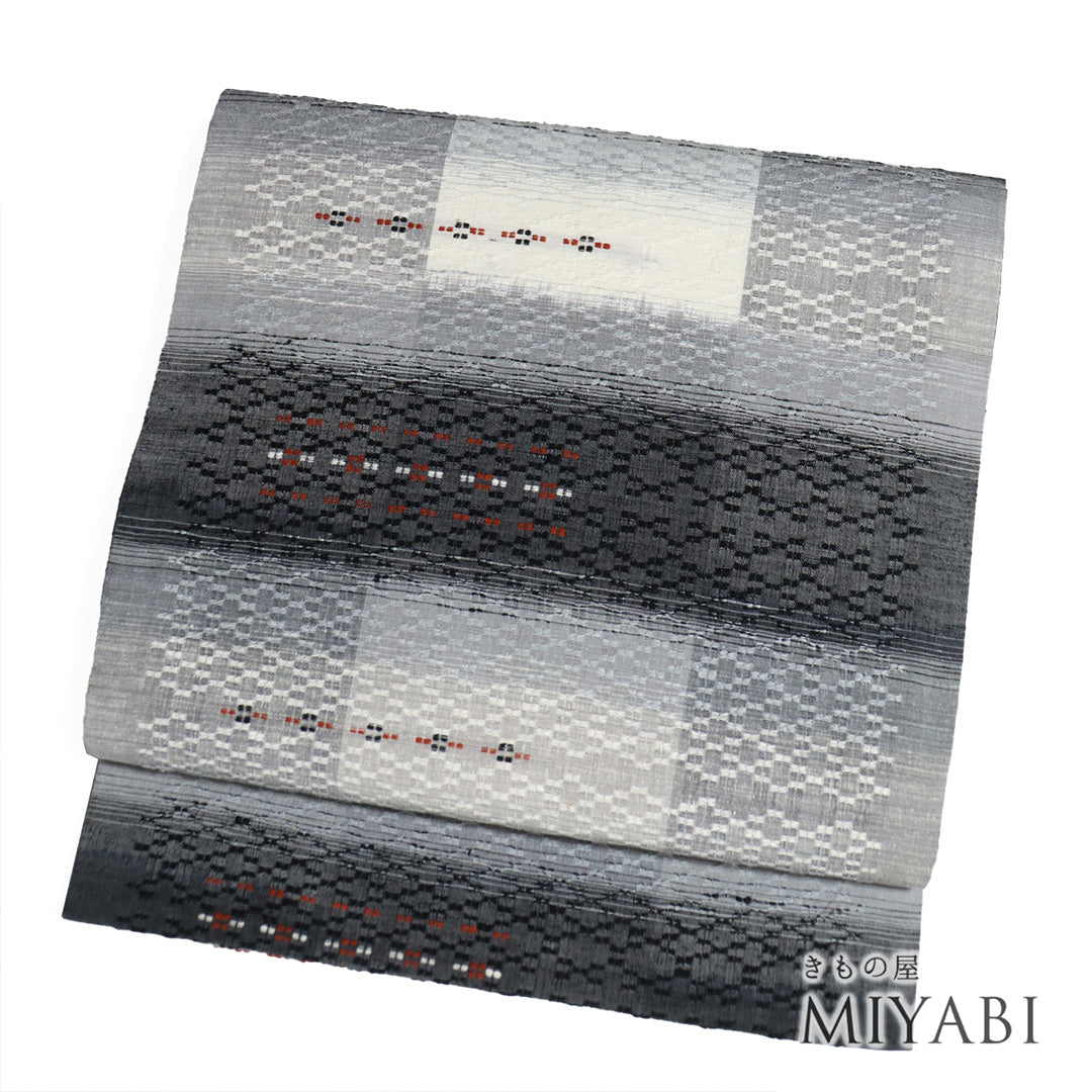 ♡藍染めいり！使いやすいグレー地のオシャレ袋帯♡ グレー – きもの屋 MIYABI.net