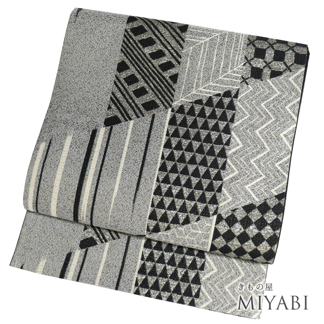 ♡藍染めいり！使いやすいグレー地のオシャレ袋帯♡ グレー – きもの屋 MIYABI.net