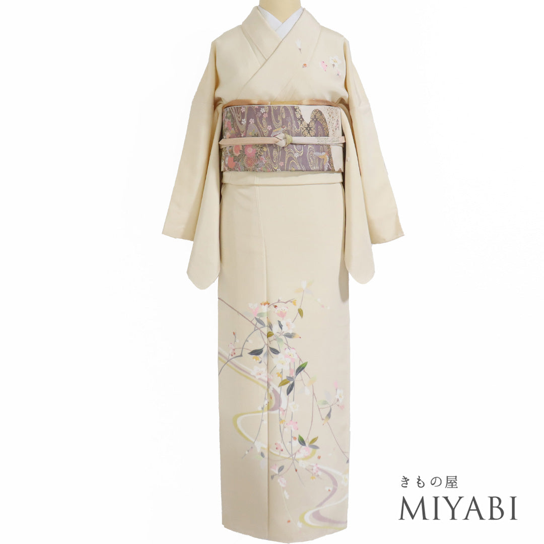 リサイクル着物 訪問着 袷 身丈160.2cm 裄66.8cm 枝垂れ花など お洒落