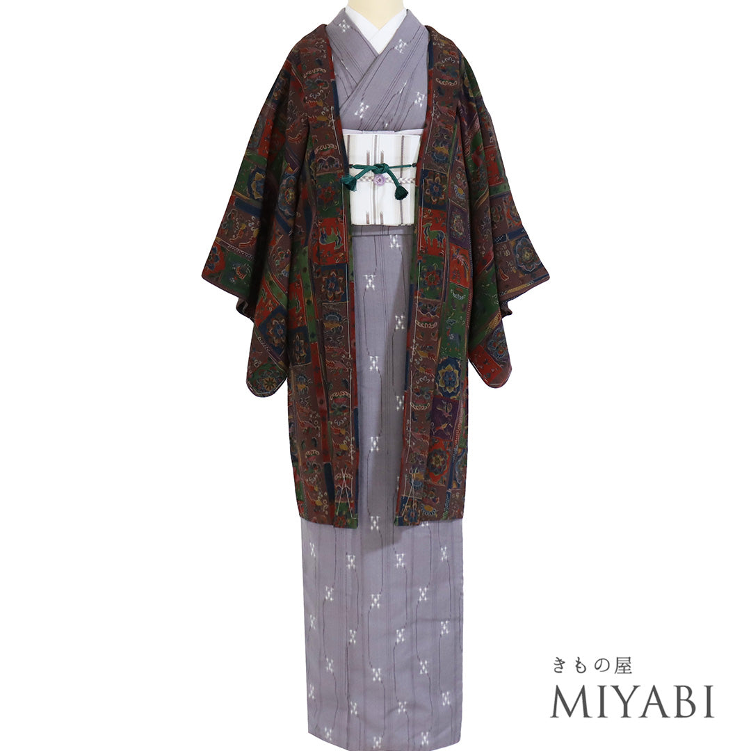 縞ぼかし）ワイド幅 長着 羽織 コート 丹後ちりめん 和装 きもの屋 毛 