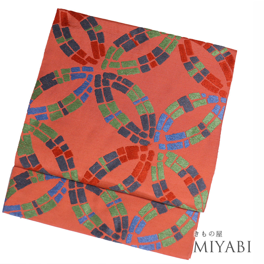 ◆1189◆六通柄　袋帯　紅型　藍染　紅梅　正絹　着物帯　和装 楽天市場】平和屋着物◎六通柄袋帯 粋翔華匠錦 金銀糸 正絹 逸品