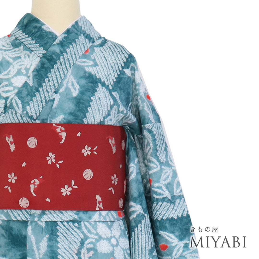 リサイクル着物 浴衣 夏着物 夏物 身丈157.2cm 裄65.2cm 花柄 絞り S