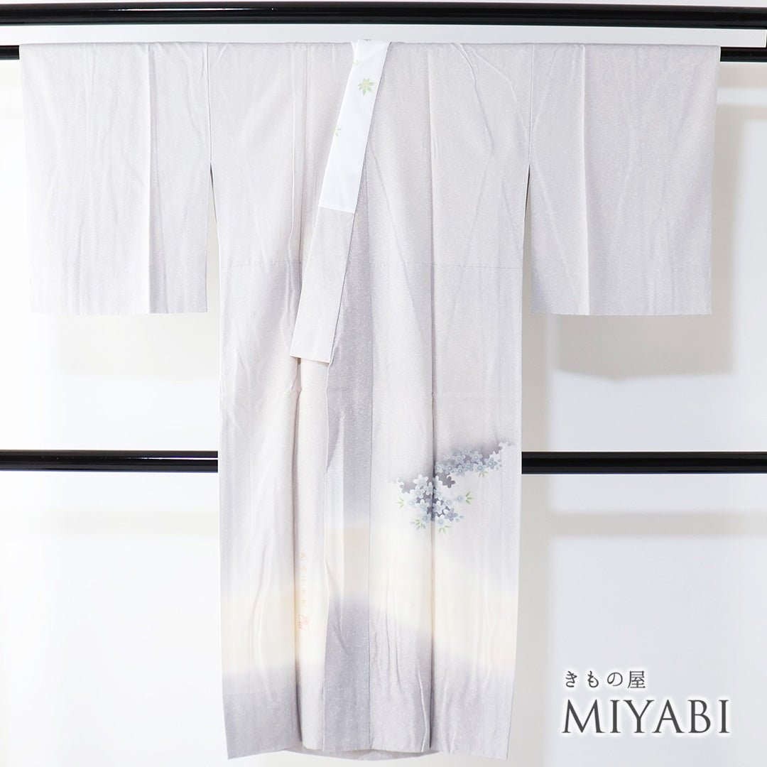 リサイクル着付け小物 長襦袢 袷 身丈124.5cm 裄65.8cm 桜柄 ぼかし 絵