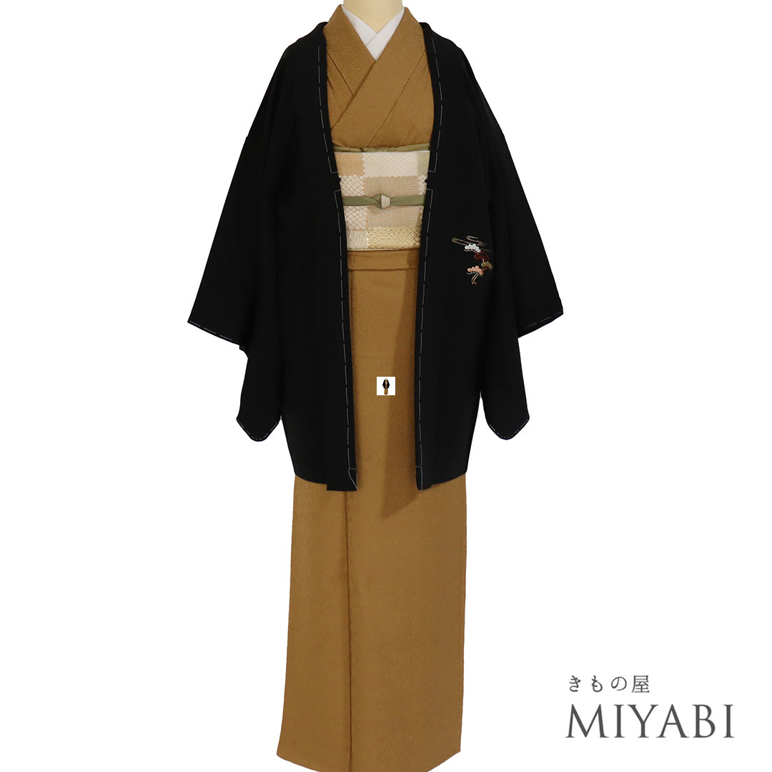 リサイクル 着物上着 黒羽織 袷 身丈81.2cm 裄67.2cm 黒絵羽