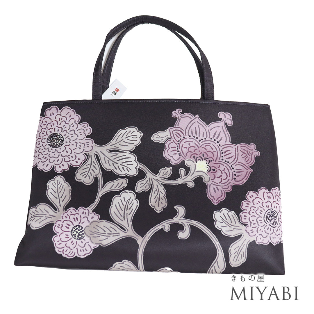 新品バッグ パープル ポリエステル 花唐草柄 一輪館 WAKKA ZO-165