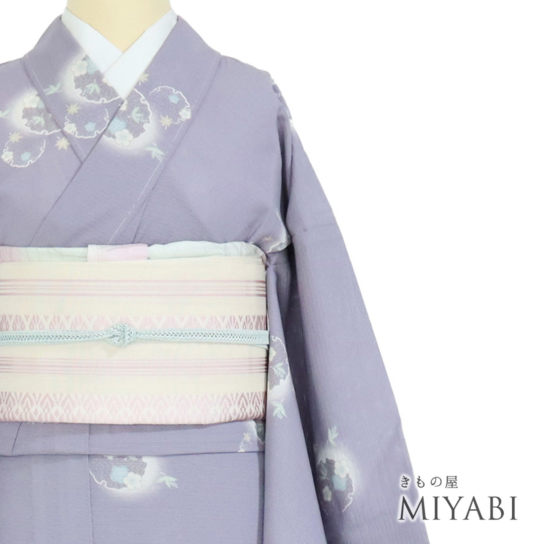 平和屋着物＊夏物　アンティーク　大正ロマン　小紋　絽　雪輪青海波文　正絹　逸品　AABB5870st リサイクル着物 小紋 夏着物 絽 身丈160.5cm 裄66cm 雪輪に梅柄