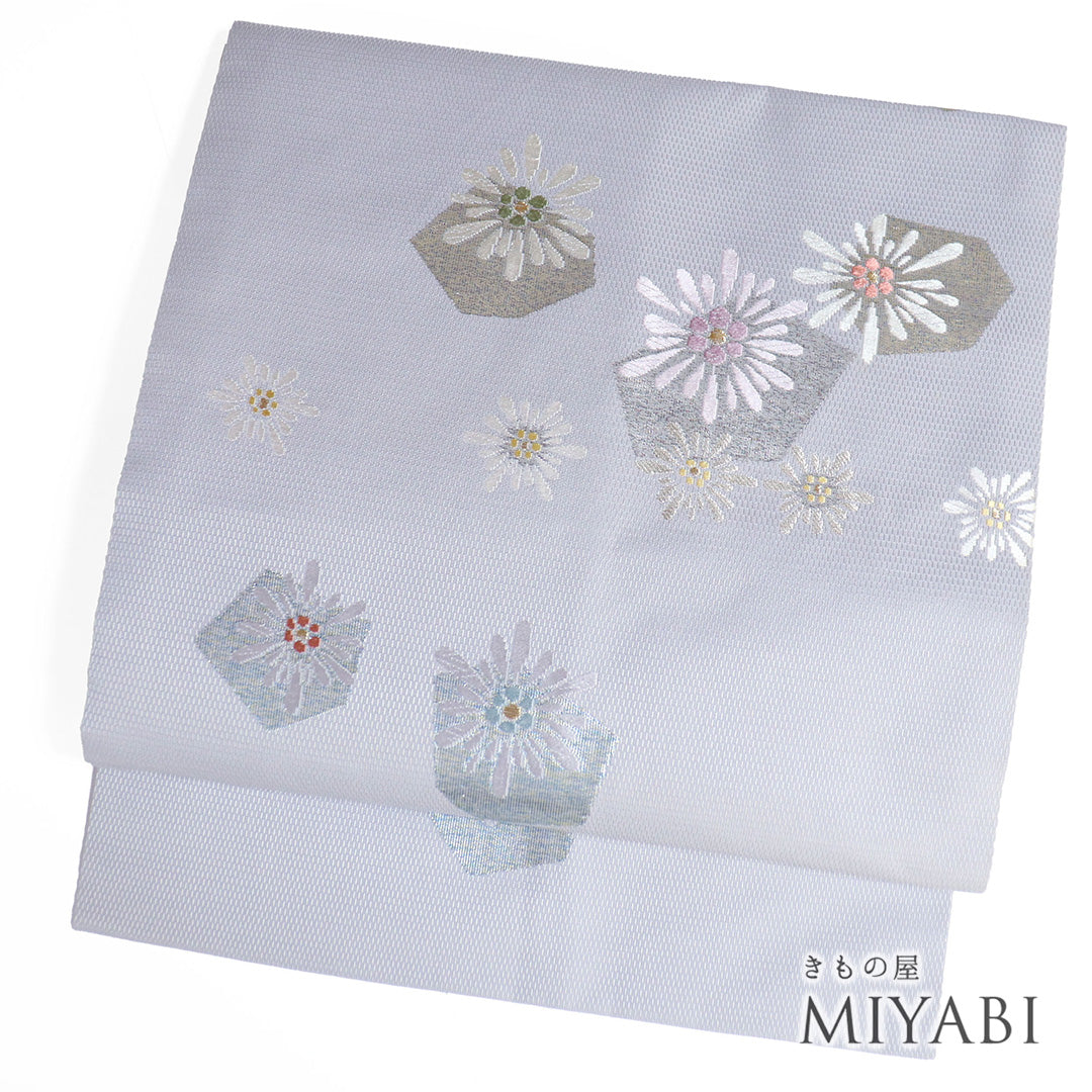 ♡藍染めいり！使いやすいグレー地のオシャレ袋帯♡ ♡藍染めいり！使いやすいグレー地のオシャレ袋帯♡