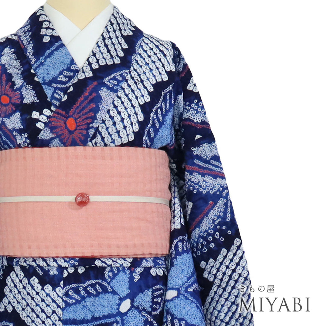 リサイクル着物 浴衣 夏着物 夏物 身丈152cm 裄65cm 絞り 蝶柄 Aランク