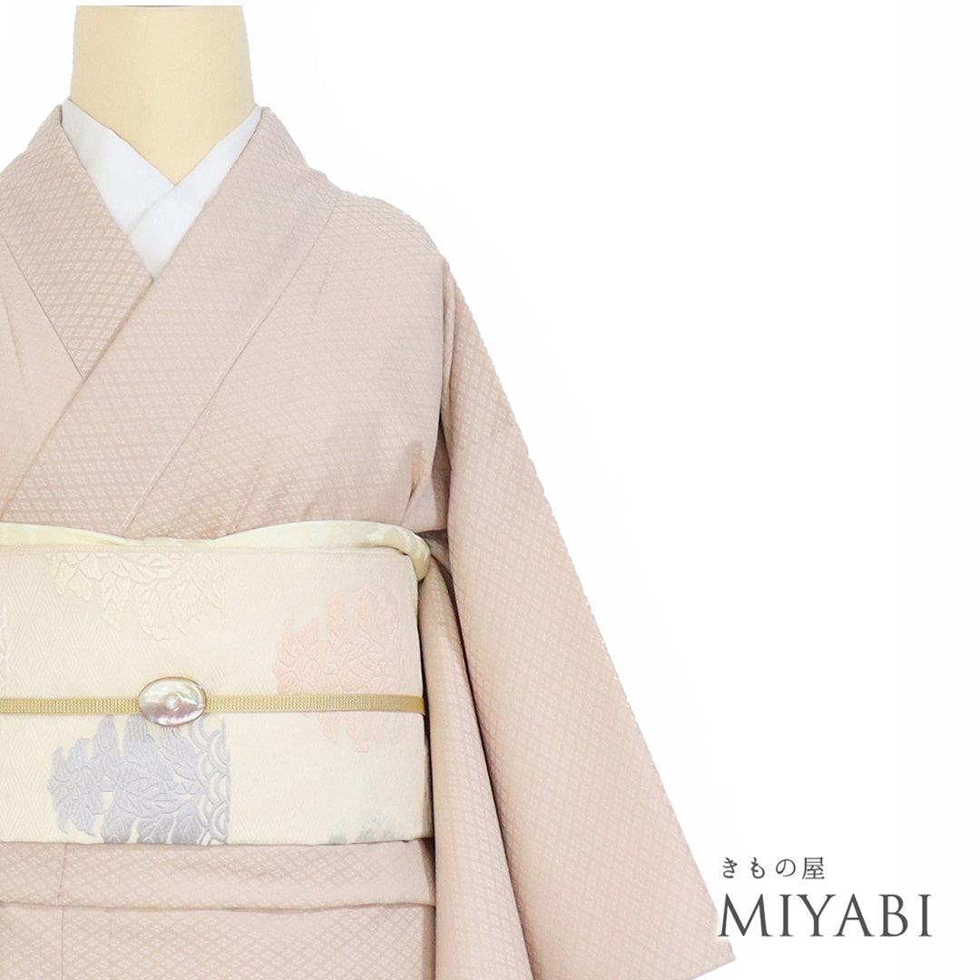 【サマーウール】 紅葉模様 網目紋様 手縫い 着物 単衣 広衿 身丈約155cm リサイクル着物 小紋 袷 身丈155.5cm 裄64cm 花柄 菊柄 Sランク