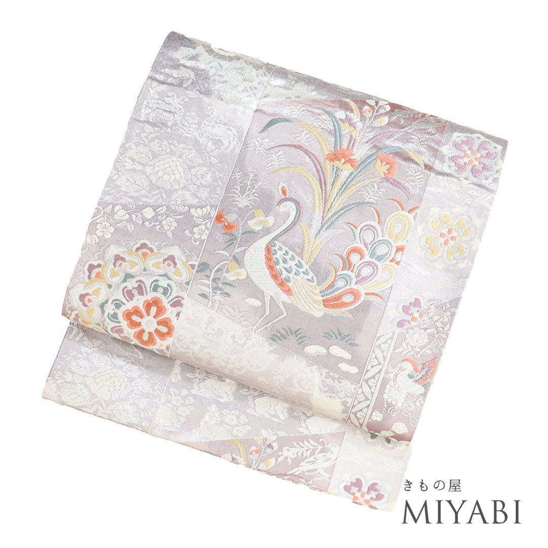 古帯 平和屋着物◎六通柄袋帯 唐織 花蝶文 金糸 正絹 逸品 BAAS9664ow