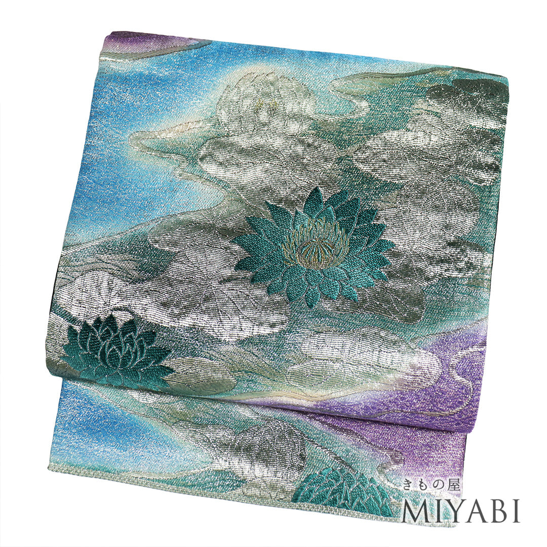 小紋 縫取り 南天紋様 紋意匠 サファイアブルー色 正絹 反物 リサイクル着物】反物 小紋 正絹 丹後ちりめん 下り藤 花柄 AB反