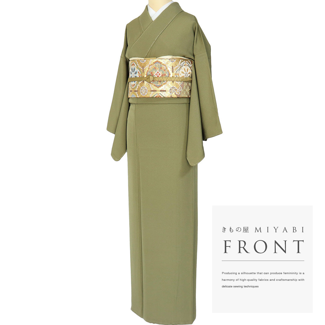 リサイクル着物 色無地 地紋なし 袷 身丈154cm 裄65.4cm パールトーン